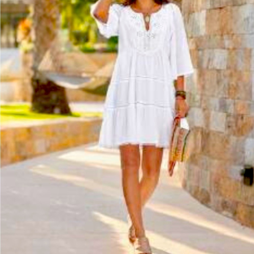 Sundance White Dress with Pink Accents